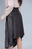 Black asymmetric satin skirt