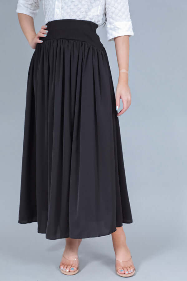 Black crepe cloche skirt with elastic waist