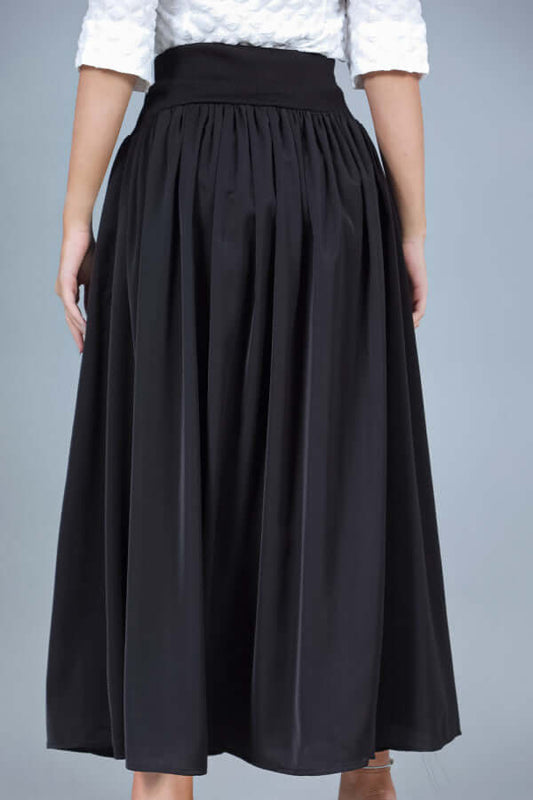 Black crepe cloche skirt with elastic waist