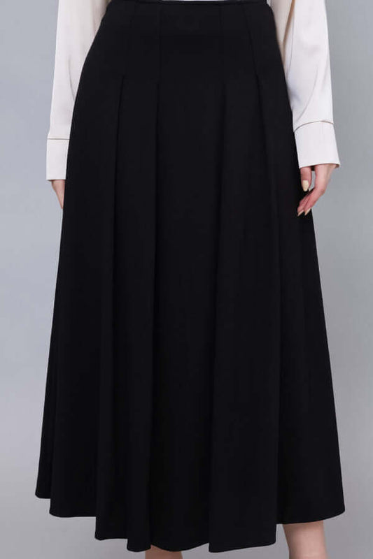 Black pleated midi skirt