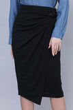 Short skirt with pleated wrap design, black 