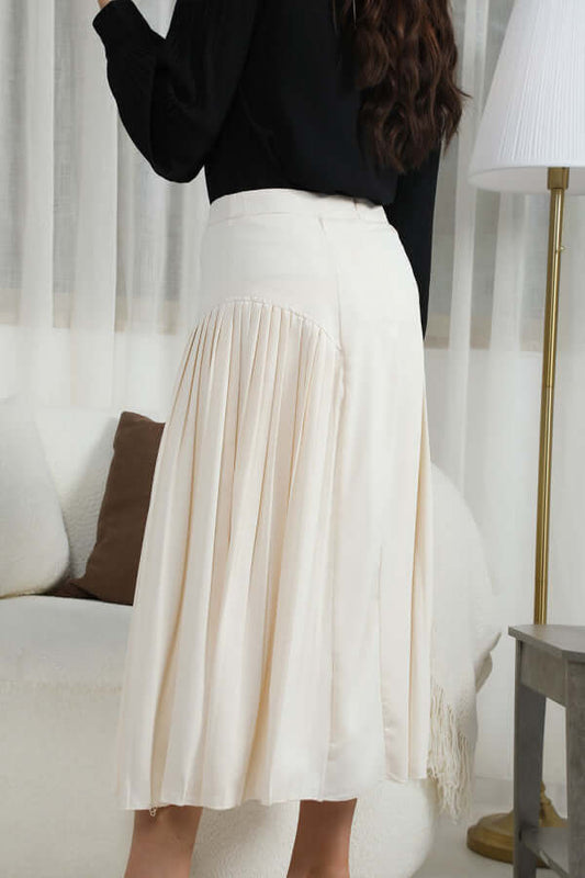 Midi skirt with pleated sides, beige colour