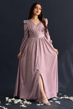 Mauve color silk satin dress decorated with crystals