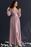 Mauve color silk satin dress decorated with crystals