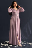 Mauve color silk satin dress decorated with crystals