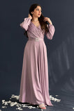 Classic dress with a waist belt, mauve color