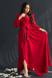 فستان بلف مطرز الاكتاف لون احمر