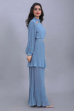 Layered dress with embroidered collar, sky blue
