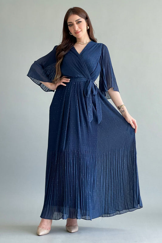 Maxi dress, navy blue, dotted pattern