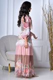 Floral dress with high collar and crystal embroidered drawstring