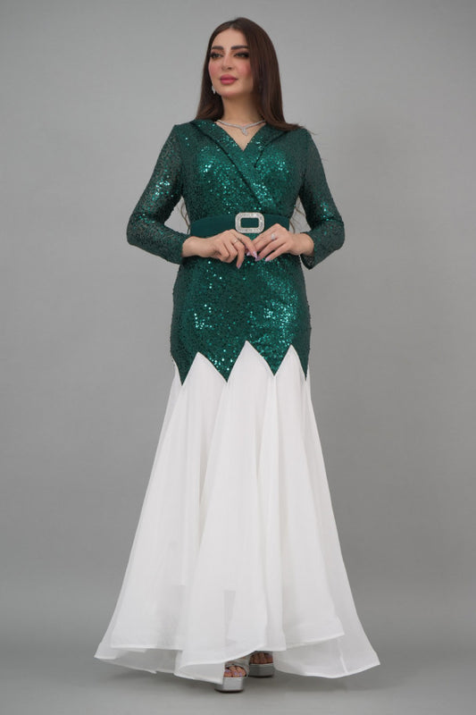 Two-tone sugar sequin evening dress, green