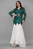 Two-tone sugar sequin evening dress, green