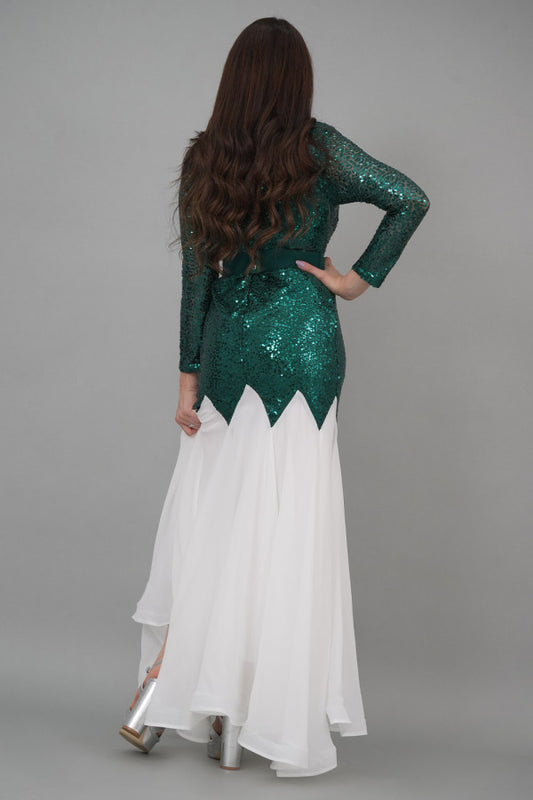 Two-tone sugar sequin evening dress, green