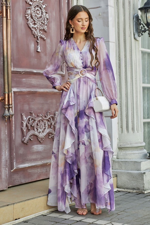 Lavender ruffled maxi dress