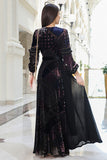 Long velvet chiffon dress with belt 