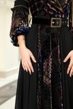 Long velvet chiffon dress with belt 