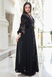 Long velvet chiffon dress with belt 