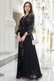 Long velvet chiffon dress with belt 