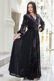 Long velvet chiffon dress with belt 