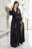 Long velvet chiffon dress with belt 