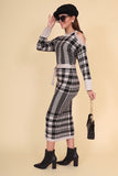 Checkered midi dress with open shoulder