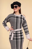 Checkered midi dress with open shoulder