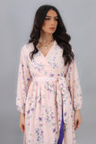 Floral dress decorated with pink fringe