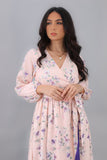 Floral dress decorated with pink fringe