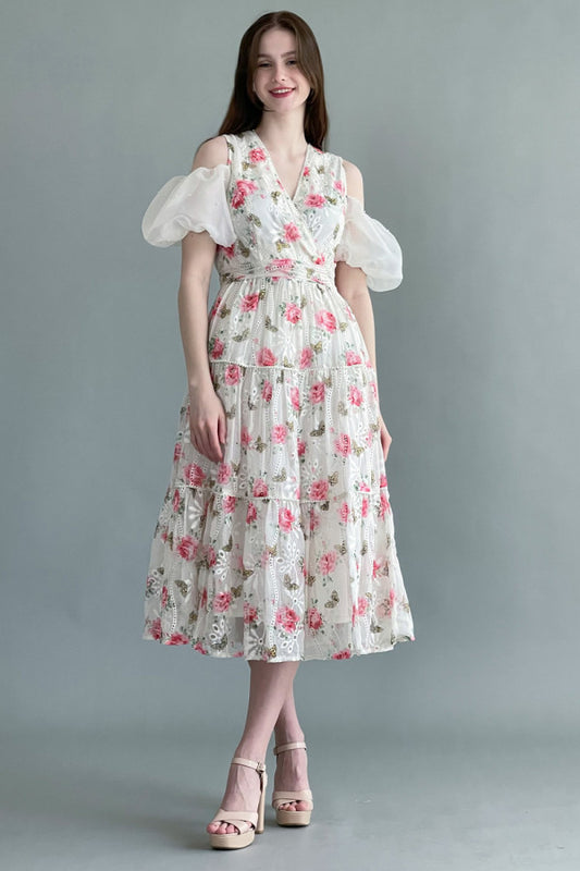 Floral fluffy dress embroidered with lulu