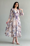 Classic dress with floral crochet design, mauve color