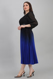 Wavy velvet dress with belt, black with indigo