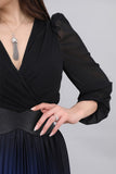 Wavy velvet dress with belt, black with indigo