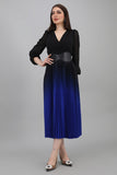 Wavy velvet dress with belt, black with indigo