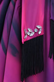 Midi dress with a tie at the waist, decorated with fringes and crystals, fuchsia color