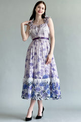 Mauve feather-decorated ruffled dress