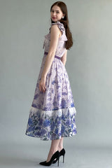 Mauve feather-decorated ruffled dress