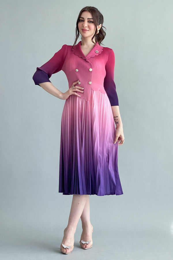 فستان قصير بلاسيه بتصميم بليزر لون فوشي