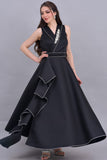 Black crystal embroidered pleated evening dress