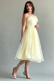 Yellow feather-decorated cloche top dress