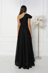 Black one shoulder shiny jersey dress