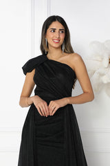 Black one shoulder shiny jersey dress