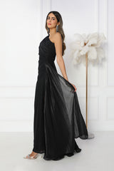 Black one shoulder shiny jersey dress