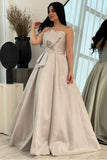 Gray evening dress with a bow