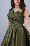 Evening dress with bow, olive color