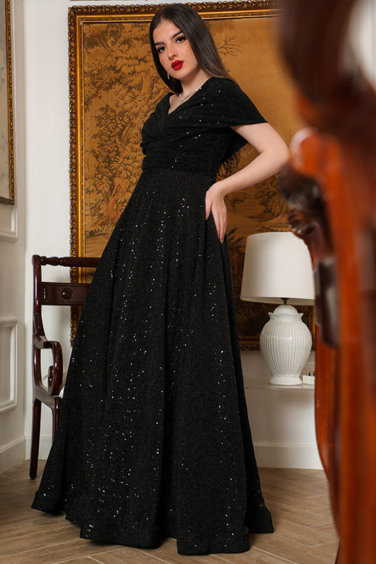 Evening dress with off-shoulder design, black