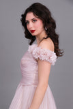 Evening dress with ruffle sleeves, pink