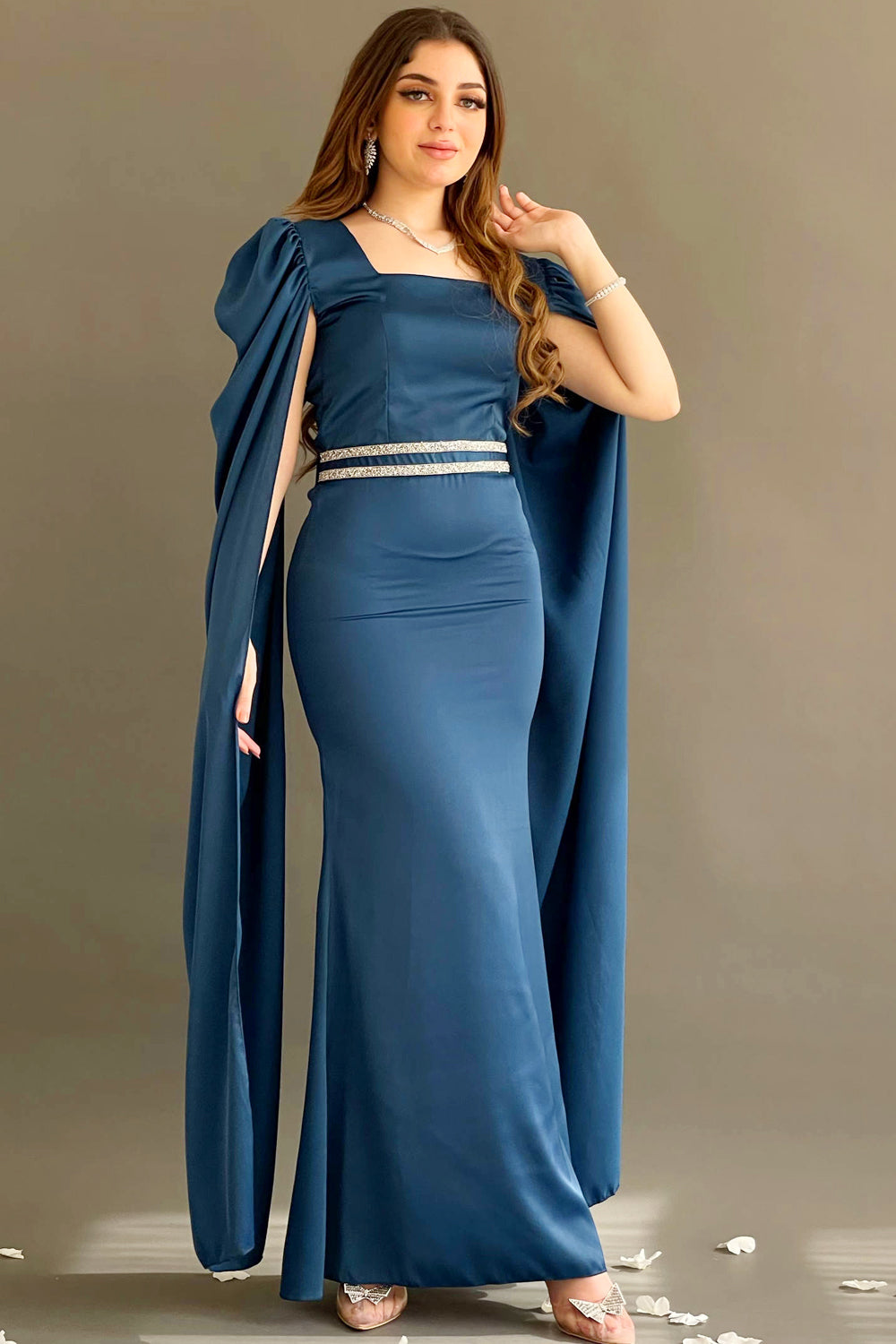 Cape style satin dress