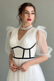 White tulle dress with crochet cut