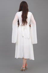 Satin cape dress with shawl shoulder design, white