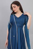 Satin cape dress with shawl shoulder design, turquoise